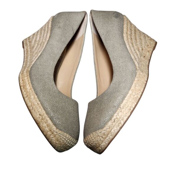 J Crew Seville Espadrille Wedge Platform Metallic Canvas Cream Taupe Gray Gold 9 - Picture 8 of 15